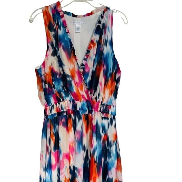 London Times Tie Dye Rainbow Watercolor Gender Reveal Maxi Sleeveless Dress sz 8 - Picture 7 of 10